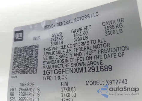 2021 GMC Canyon 4Wd Short Box At4 - Leather z USA, uszkodzony, nr VIN 1GTG6FENXM1291689